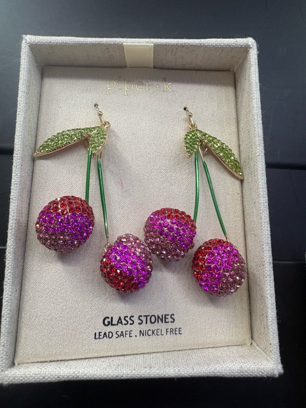 Piper K Crystal Cherry Drop Earrings